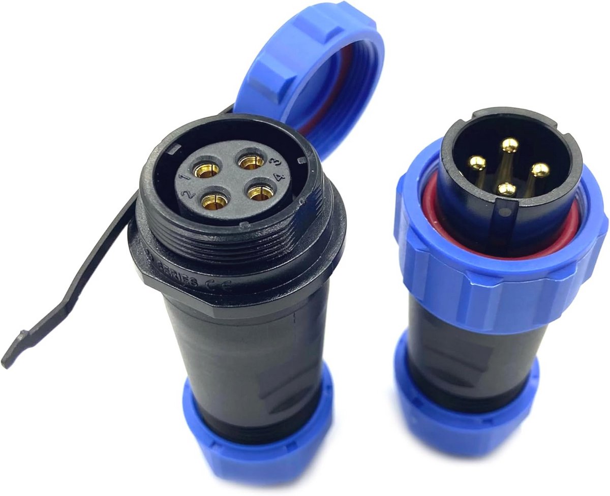 4-polige waterdichte luchtvaartstekker - IP68, soldeervrij, 30A, perfect voor buitenlampen