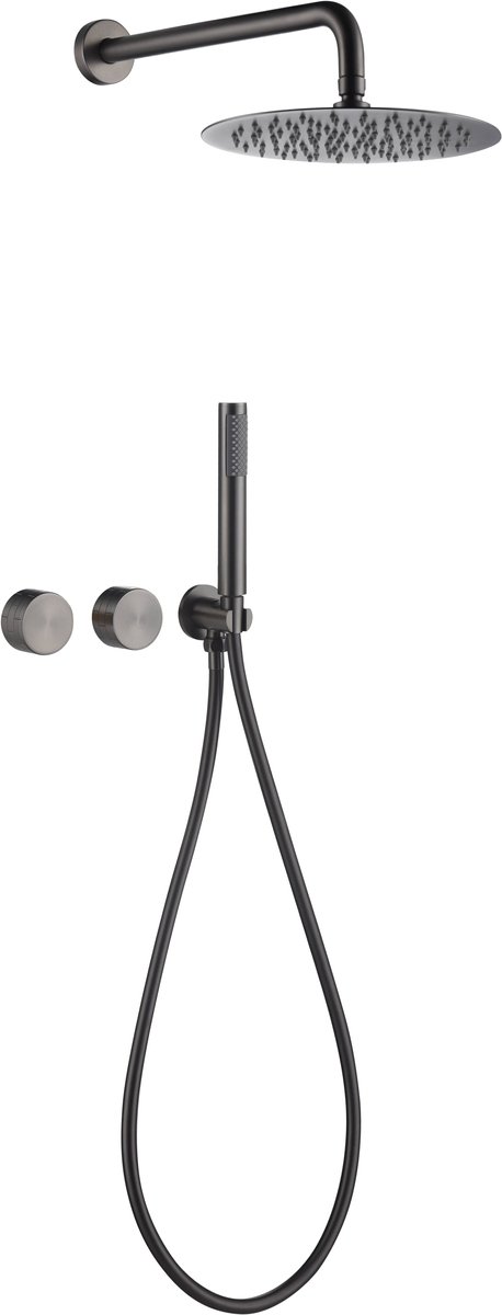 Hudor SC64 Douchepaneel Zwart Brons - Regendouche Set met Handdouche - Thermostaatkraan Douchekolom - Permesse Collectie Gun Black Design - Luxe Douche Systeem