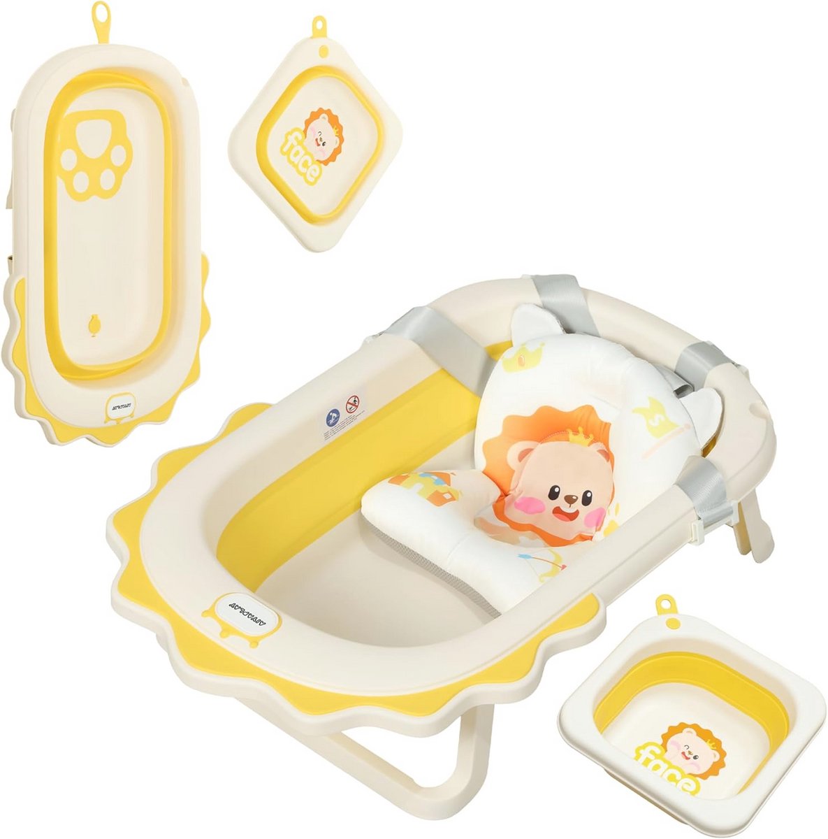 Opvouwbare babybadkuip met leeuwenpatroon - Antislip en comfortabel voor kinderen van 0-3 jaar