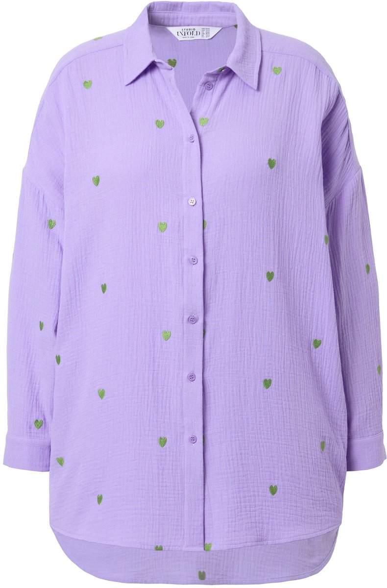Studio Untold - Dames - Overhemdblouse oversized mousseline hart-borduursel - Purper - Maat 50+
