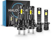 HaloVision Turbo LED Groot Licht + Koplampen H7 + H1 – 150W 30000Lm 6000K Helder Wit – Canbus Plug en Play Dimlicht + Grootlicht LED Set van 4 Autolampen