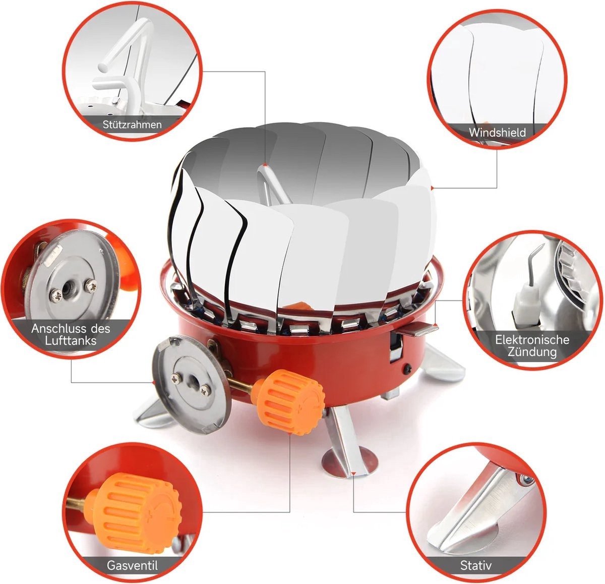 Draagbaar gasfornuis voor camping – Opvouwbaar en compact- 2800W– Winddicht ontwerp – Ideaal voor kamperen en barbecue- Lichtgewicht en eenvoudig te hanteren-Inclusief 2 Gasflessen