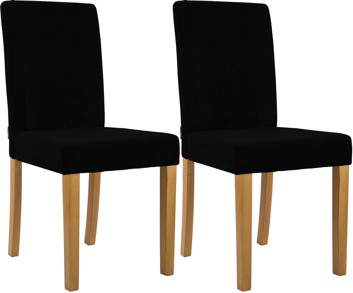 CLP Ina Set van 2 eetkamerstoelen - klassiek - met rugleuning - hout - corduroy - ribstof - antiek licht/zwart