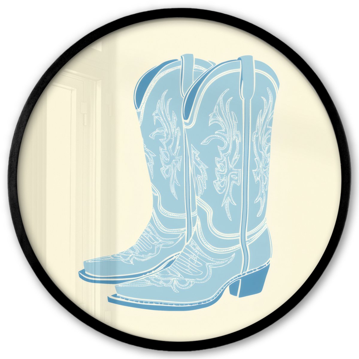 FrameYourWall Poster in lijst Rond - Fotolijst 40x40 cm - Posters - Illustratie - Cowboylaarzen - Patroon - Ronde posterlijst zwart - Decoratie - Wanddecoratie woonkamer - Muurdecoratie slaapkamer