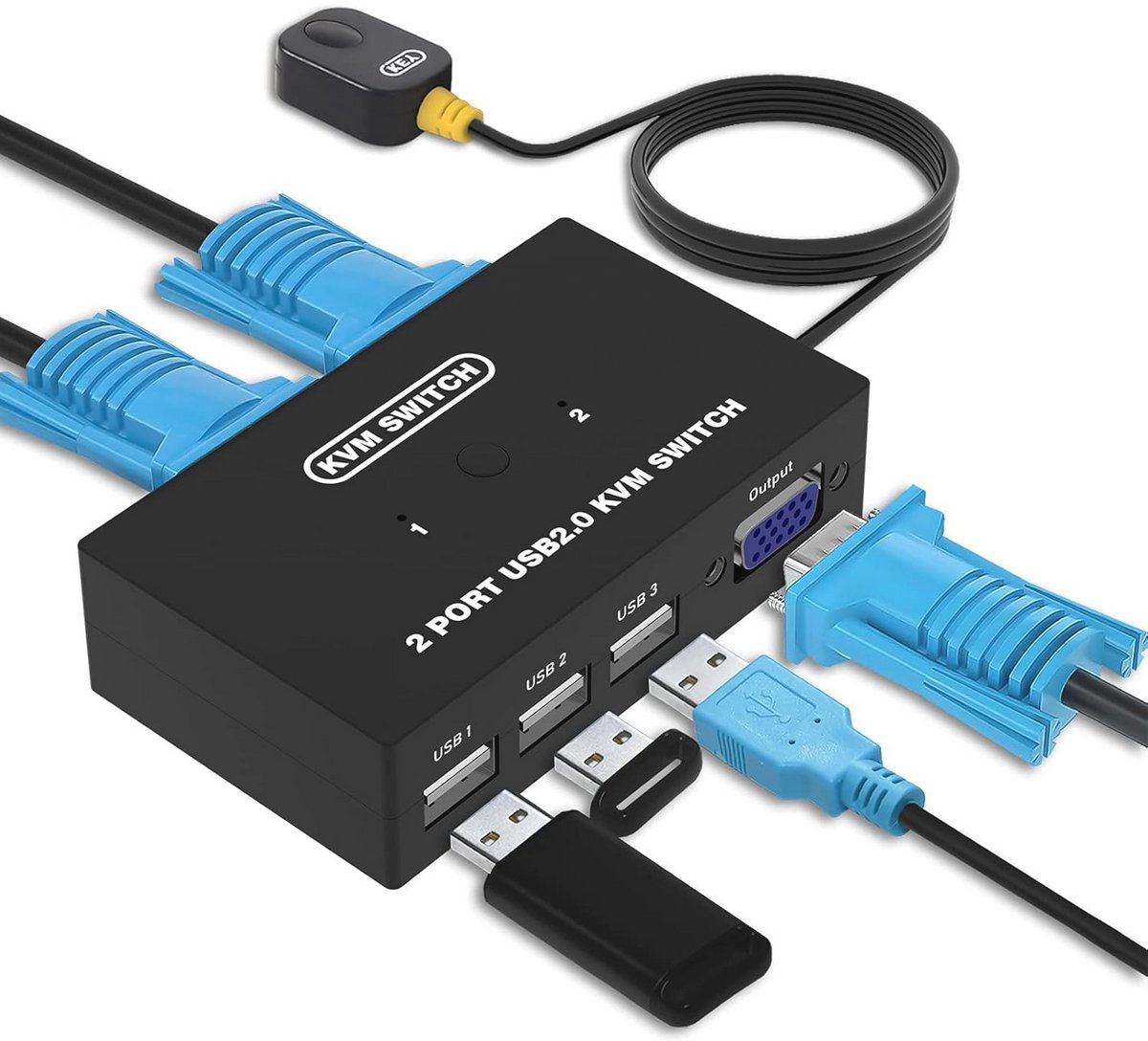 USB VGA KVM Switch 2 Poorts - Deel 1 Monitor en 3 USB Apparaten