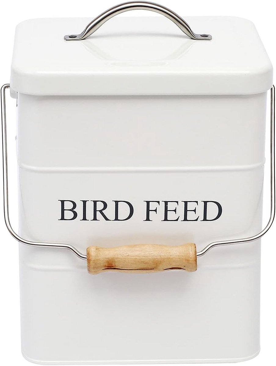 Bol.com Vogelzaad en voerbak met deksel - Wit Gecoate Stalen Container voor Huisdieren aanbieding