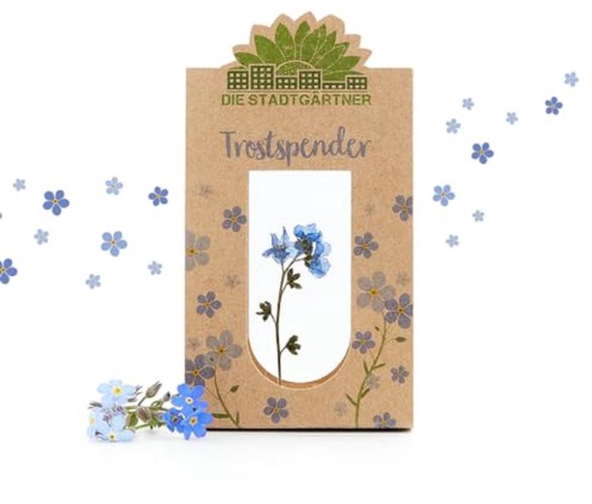 Comfort dispenser met vergeet-mij-nietjes in glas - een troostcadeau voor moeilijke tijden, afscheidscadeau voor vrienden en leraren, handmade in Duitsland