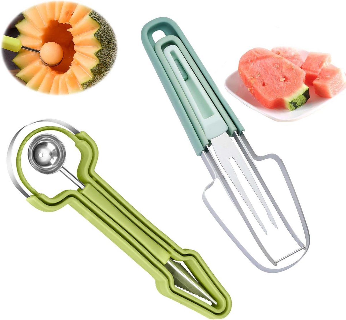 Multifunctionele 3-in-1 Fruitsnijder Set - Roestvrij Staal Meloensnijder