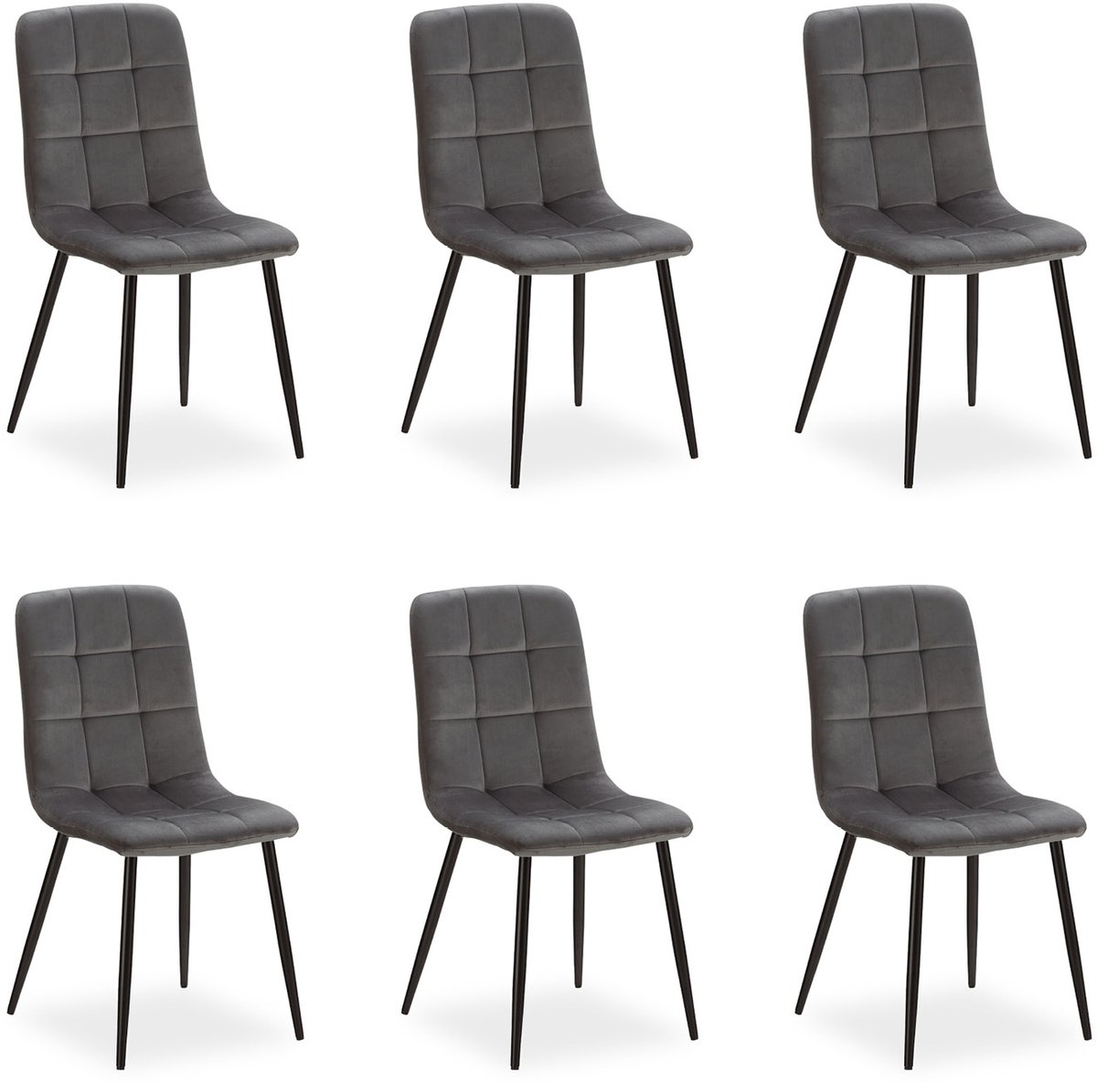 Homestyle4u Eetkamerstoelen van Fluweel - 6 Stoelen - Grijs