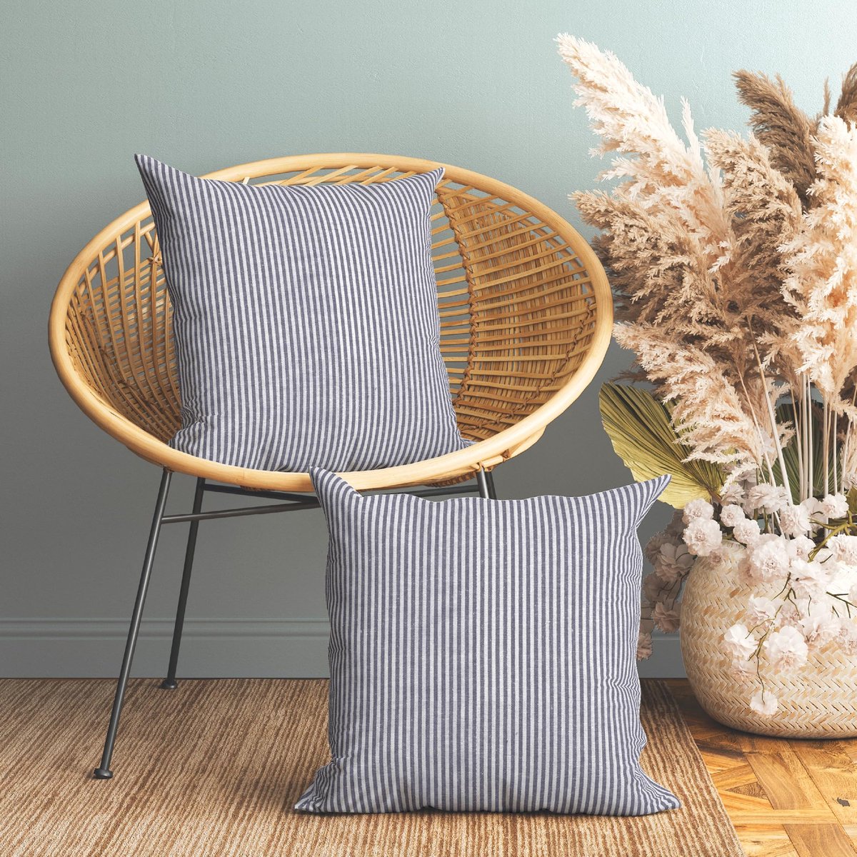 Unyqoos Set van 2 decoratieve kussenslopen in marineblauw katoen voor huisdecoratie