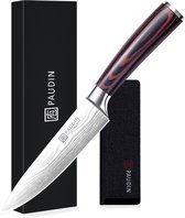 Paudin N27 Koksmes - Keukenmes - 15 cm Lemmet - Damascus Patroon - Vlijmscherp Koolstofstaal - Ergonomisch Handvat