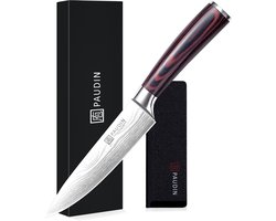Paudin N27 Koksmes - Keukenmes - 15 cm Lemmet - Damascus Patroon - Vlijmscherp Koolstofstaal - Ergonomisch Handvat