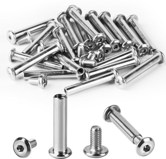 Vis de fixation Green Glow - 20 pièces M4 x 20 mm pour Meubles, en acier inoxydable A2 V2A, avec manchons, pour meubles et étagères en bois.