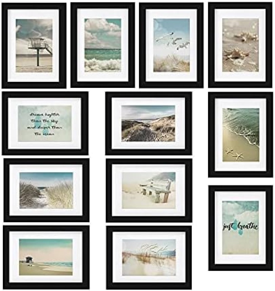 PromoHome Set van 12 Fotolijsten - Moderne Zwarte Lijsten met Passe-partout