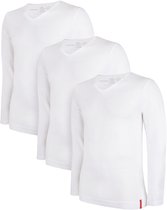 Undiemeister T Shirt Heren - Lange Mouwen - 3-Pack - Chalk White (Wit) - Mellowood Tencel - Ademend en Temperatuurregulatie - Slim Fit T-shirt - V-Hals - Maat XL