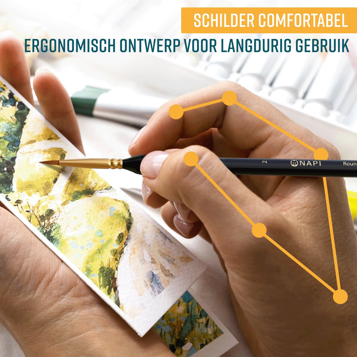 Napi Penselen Set 9 Stuks - Kwasten voor Aquarel, Olieverf, Acrylverf, Waterverf, Schmink - Geschikt voor Schilderen, Modelbouw en Gouache — afbeelding 3