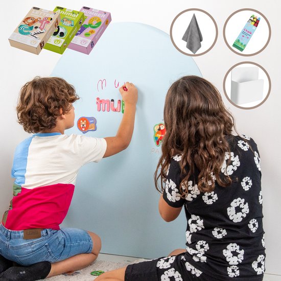 Elissio® Magneticoo Muursticker magnétique 100x80 cm - Sticker magnétique avec fonction tableau noir - Bleu glacier - Tableau magnétique pour chambre d'enfant - Forme d'arche - Accessoires magnétiques inclus