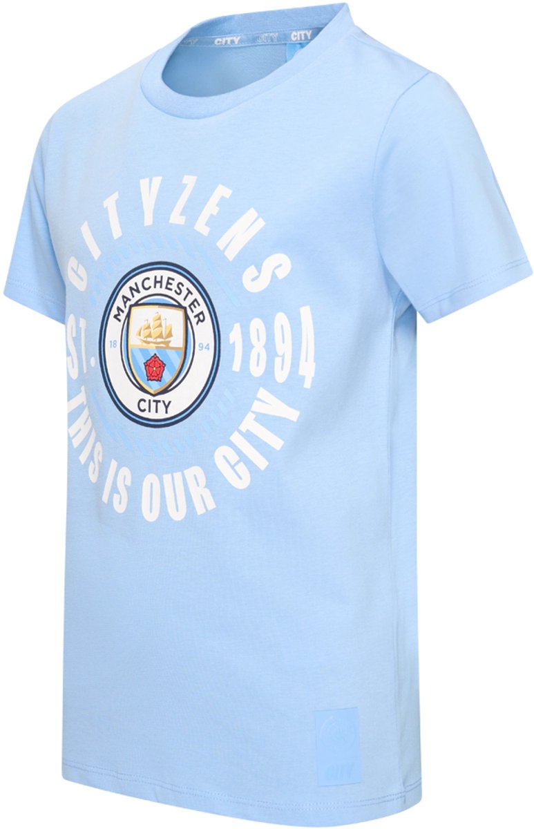 Manchester City Big Logo T-Shirt Kinderen - Maat 116 - Jongens & Meisjes - Fankleding - Voetbal - Man City - Stadion - Officiële Merchandise