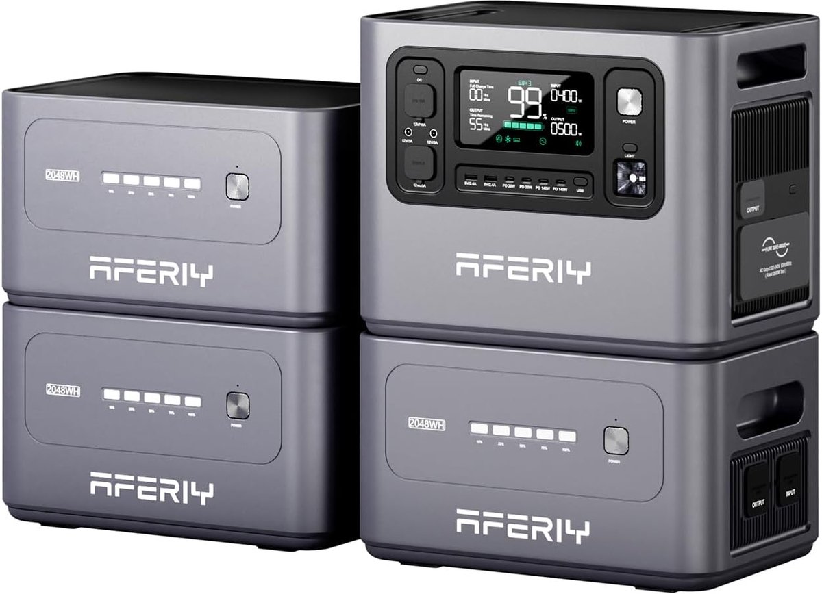 AFERIY 8192Wh Powerstation - elektrische generator - 2800W met 3 extra accu's - draagbaar stroomstation met uitbreidbare capaciteit - zonnegenerator voor thuis/camper/stroomuitval