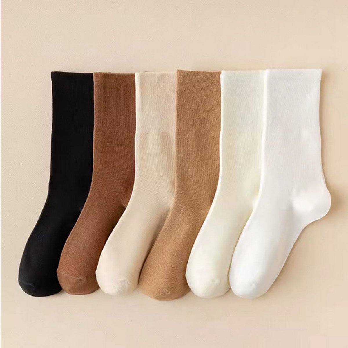 6 Paar Fijngebreide Dames Sokken – Maat 36–40 – Effen & Neutrale Kleuren – Comfortabel, Ademend & Stretch – Geschikt voor Casual, Werk & Schoenen