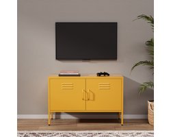 Lendo Online TV Meubel - TV kast - Dressoir voor woonkamer - Industriële Kast met verstelbare planken - Industrieel - Kasten - 100x40x65 cm (LxBxH) -Gepoedercoat staal - Metaal - Geel