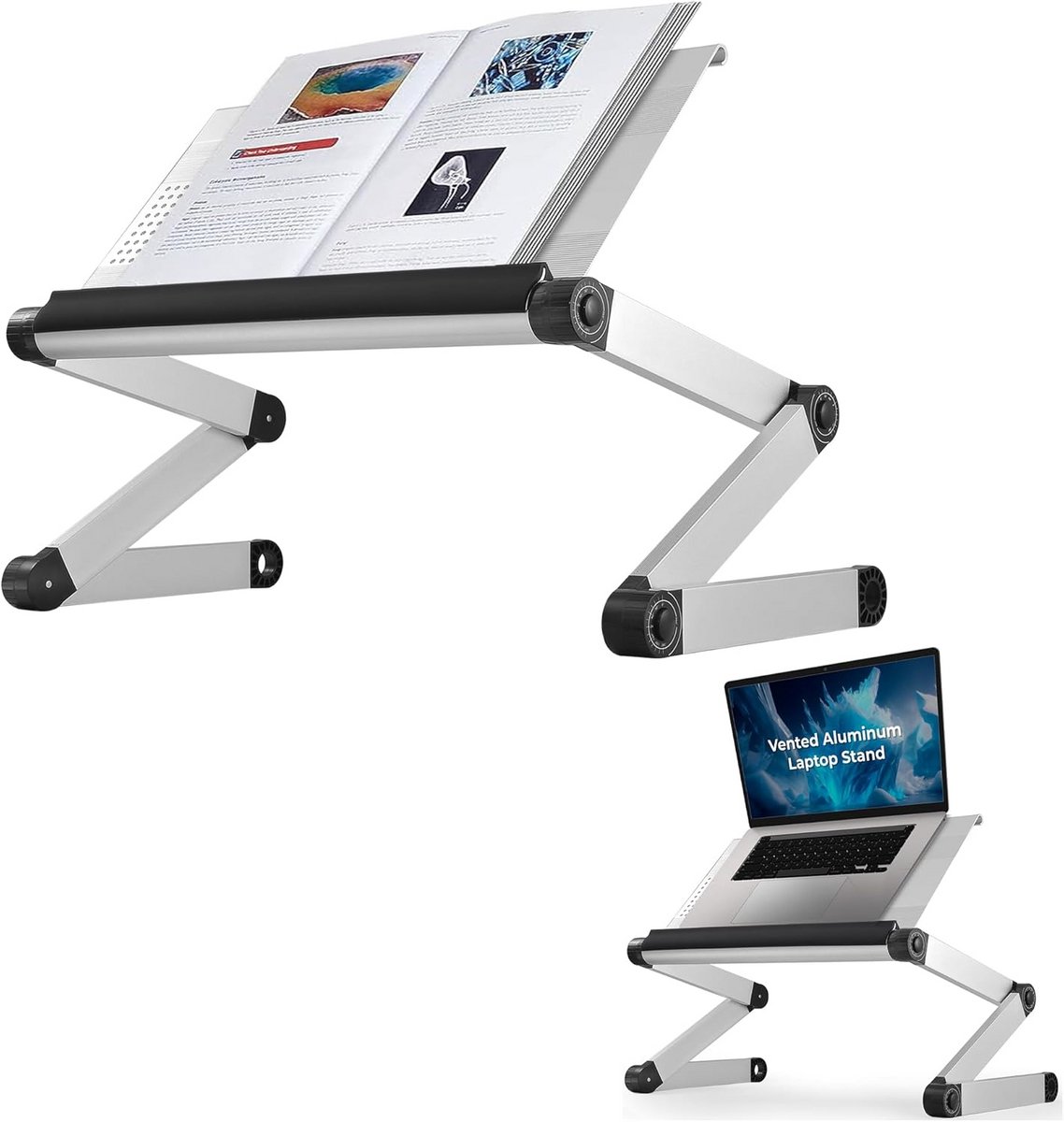 Verstelbare aluminium boekhouder en laptopstandaard - roterend tot 61 cm voor studieboeken, kookboeken, recepten en tablets