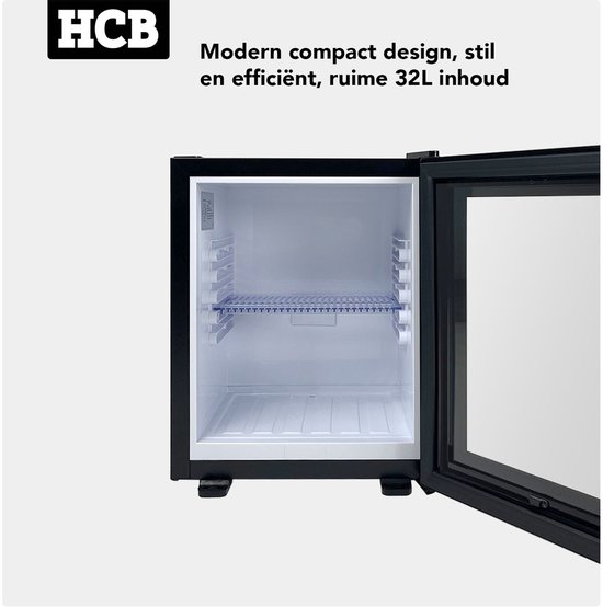 HCB® - Professionele Horeca Minibar koeling - 32L - Mini Koelkast met glazen deur - Kleine drankenkoelkast - D - Zwart - Flessenkoelkast - Bier koelkast - tafelmodel - 45.2x38.5x48.6 cm (DxBxH) - 11 kg - Frigo - 9967 van hcb — afbeelding 4
