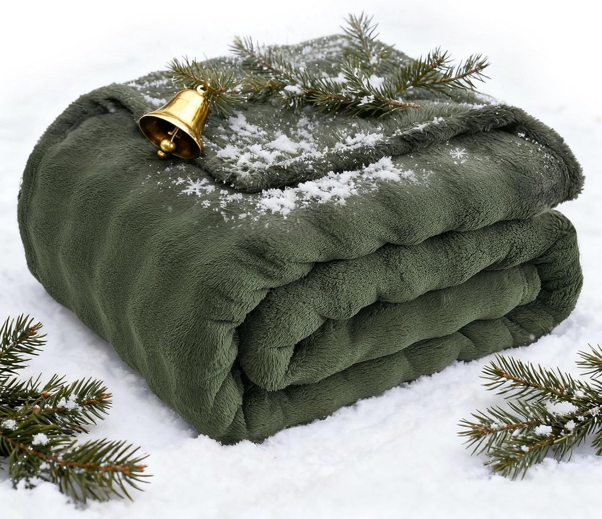 Warme Fleece Bubbel Deken Olijfgroen 150 x 200 cm - Plaid voor Bank en Bed
