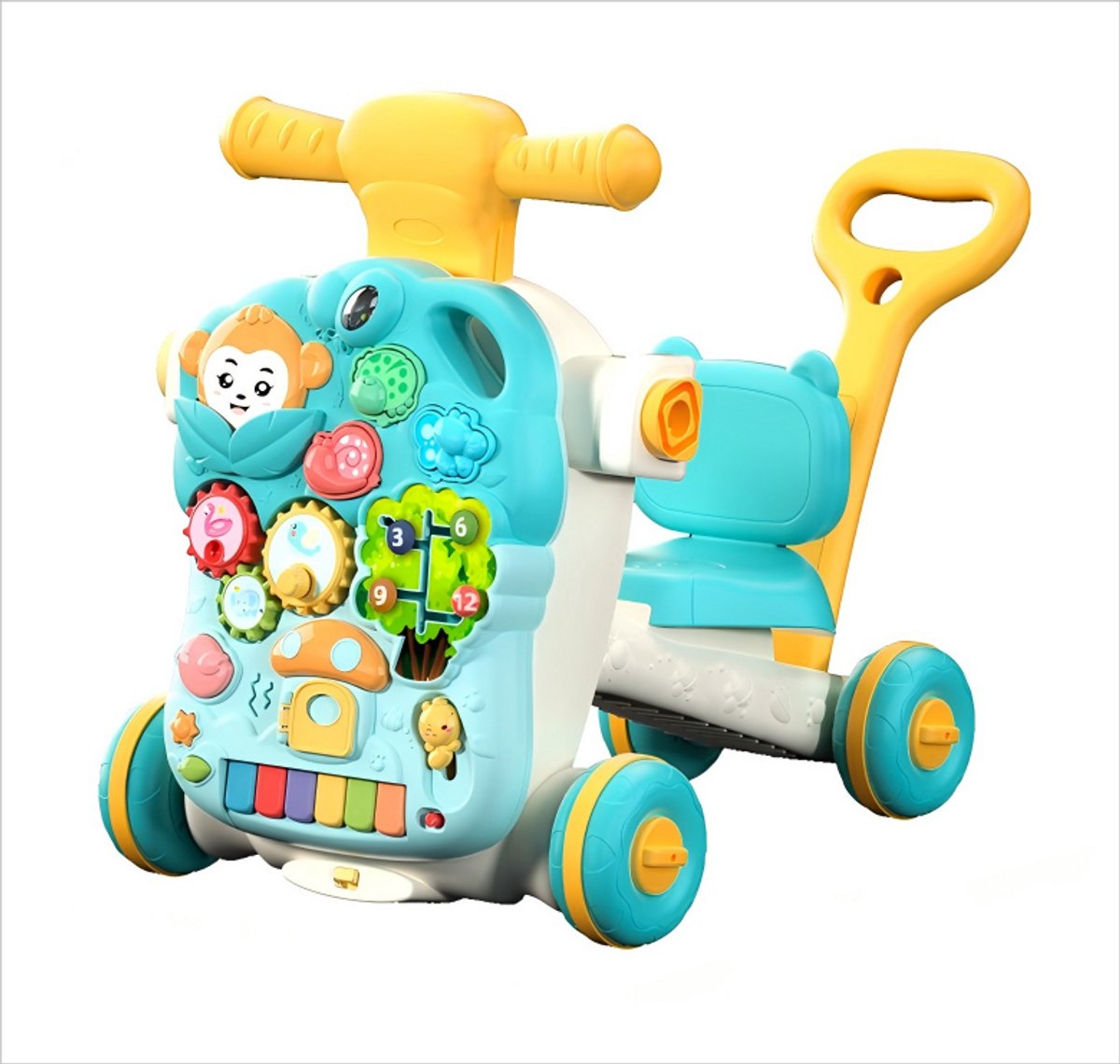 Loopwagen 5-in-1 -Interactieve Looptrainer om Leren Lopen-Afneembaar Speelblad-Geluidseffecten-Groen