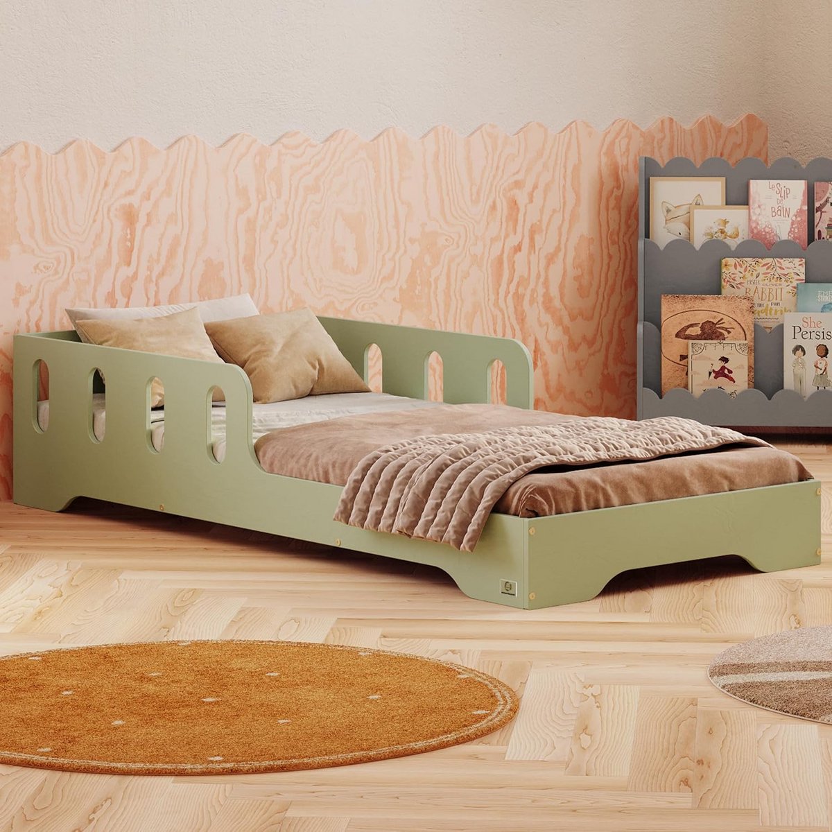 Montessori Kinderbed Laag Model 120x200 Groen Met Lattenbodem