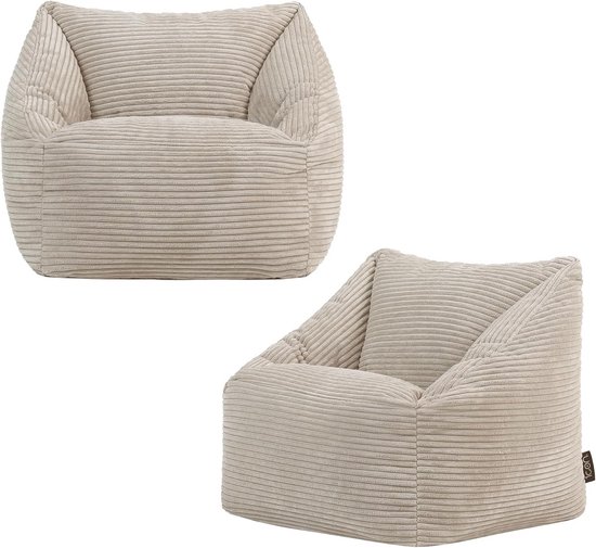 Set van 2 Kinder Zitzakken Beige met Rugleuning voor Jongens en Meisjes - Comfortabele Speelkamer Stoel