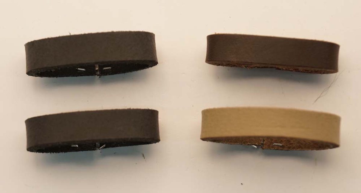 4 Lederen riem lusjes voor broekriem van 4 cm breed 2x zwart, 1x donker bruin 1x beige - riem lusje vervangen omdat die verloren is - riem repareren met nieuw lusje - centuur lusje repareren - riem lus zwart leer - lusje voor riem bruin - leer lusje