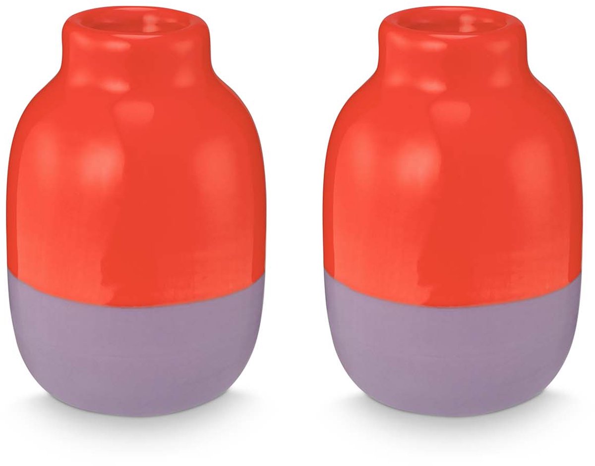 Vaas - Decoratie - Bloemenvaas van Keramiek - Rood - Set van 2 - 7cm