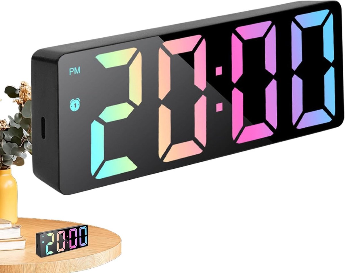Digitale LED Wekker met Stemgesturing – Slaapkamer Klok met Temperatuur & Kalender – Instelbare Helderheid & USB-C Oplaadbaar – Zwart / 1 stuks