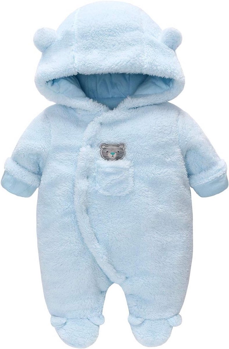 Warme Fleece Voetjespak met Capuchon voor Pasgeboren Baby's