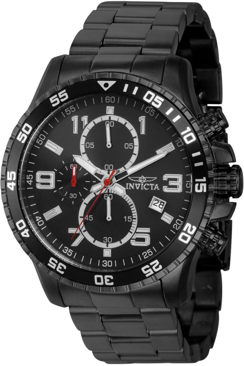 Invicta Specialty 36985 Heren Horloge - Waterdicht - Analoog - Quartz Uurwerk - Roestvrij Staal met zwarte Wijzerplaat - 45mm