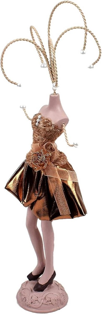 Vintage Sieradenhouder Mannequin 37 cm - 6 Haken voor Halskettingen, Oorbellen en Armbanden - Decoratief Sieraden Display met Prinsessenjurk