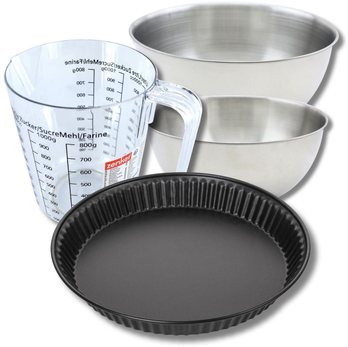 Bakkerset met 28 cm anti-aanbak quichevorm, 2 mengkommen, maatbeker en spatel Zenker