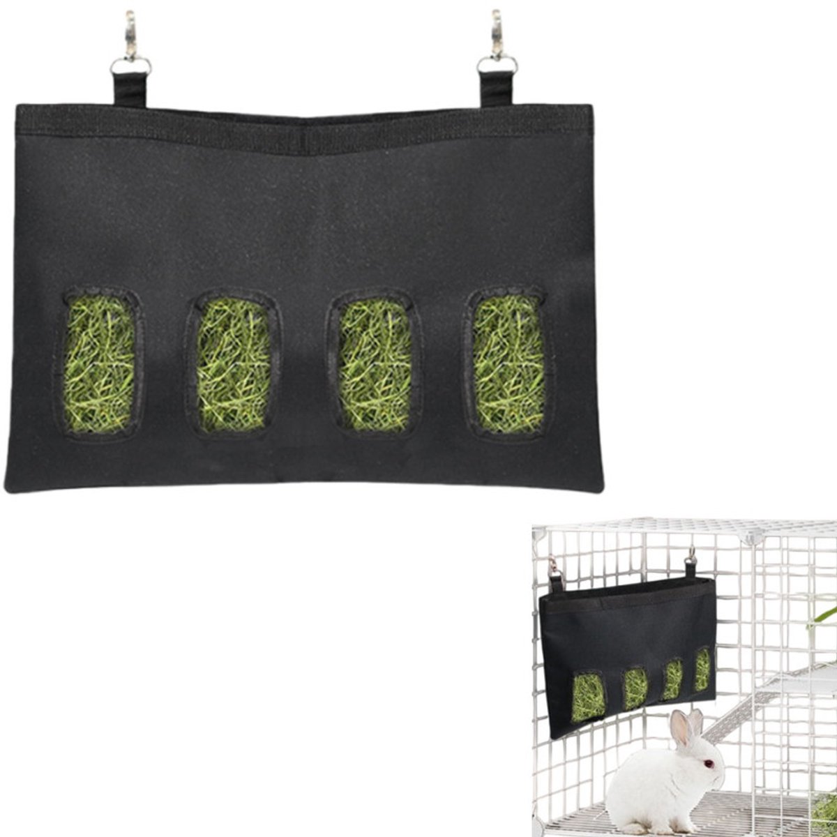 1 stuk - Hooivoerzak - Konijn Hooivoerzak - Textiel Hooi-Voerhouder Voor Cavia En Knaagdieren - Hangende voerzak - Hooiopbergzak - Makkelijk schoon te maken - Geschikt voor konijnen, chinchilla's en hamsters - Zwart - 46*30 cm - Geen hooi