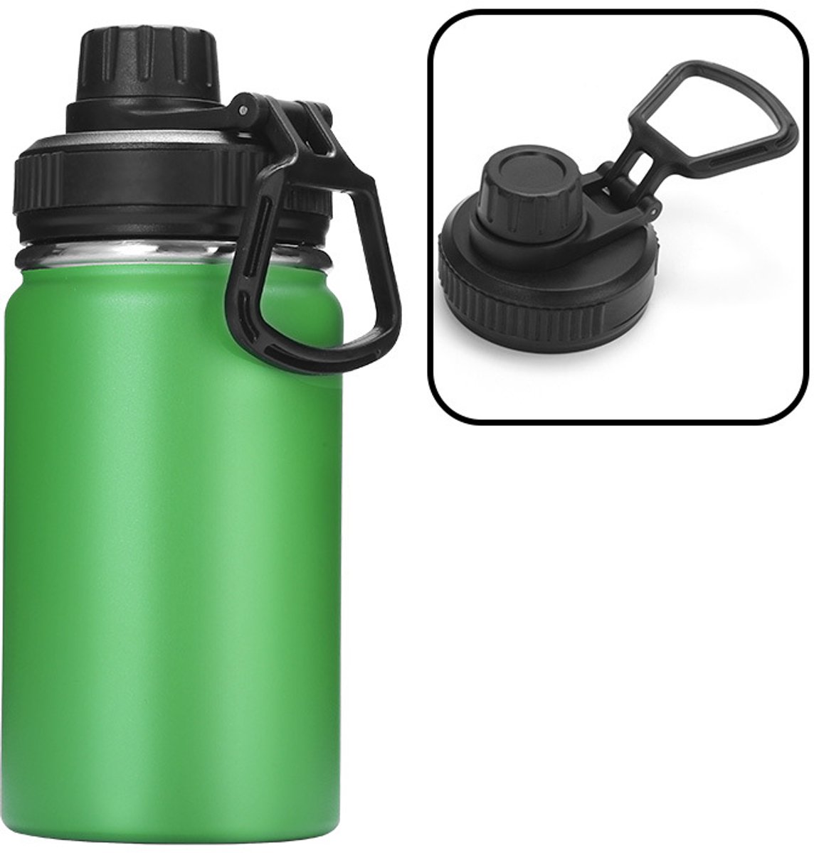 Draagbare sportwaterfles/thermosfles - Groene deksel met drie vingers