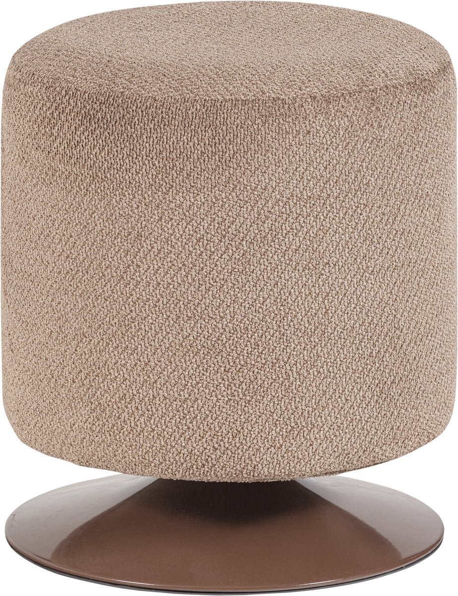 WOOOD Islen Poef Met Draaivoet - Bouclé - Bruin - 47x39x39