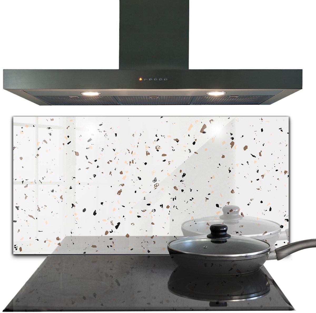 Tulup Achterwand Keuken - Fijne terrazzo Keuken Achterwand - 120 x 60 cm - Wit Achterwand Keuken Glas - Abstract Keuken Achterwand Glas - Kookplaat achterwand - Kookplaatachterwanden