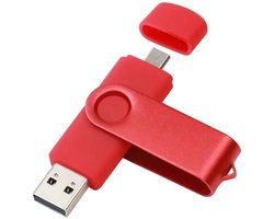 3-in-1 USB Stick 128GB – OTG Pen Drive Micro USB, Type-C & USB 3.0, Draaibare Flash Drive, Echte Capaciteit Memory Stick, Geschikt voor Smartphone, Tablet & PC-ROOD