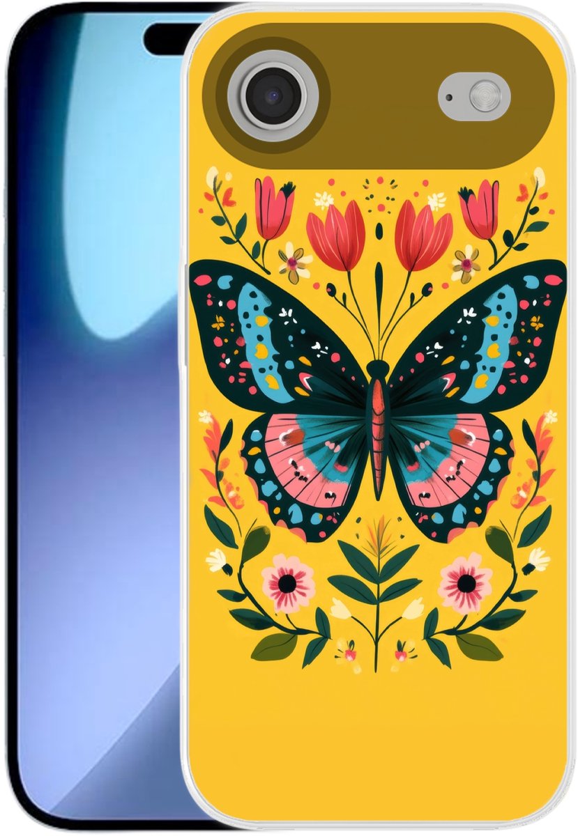 Telefoonhoesje Geschikt voor iPhone Air hoesje - Bloemen - Kleurrijk - Vlinder - Sierlijk - Siliconen Telefoonhoesje Telefoonhoesje
