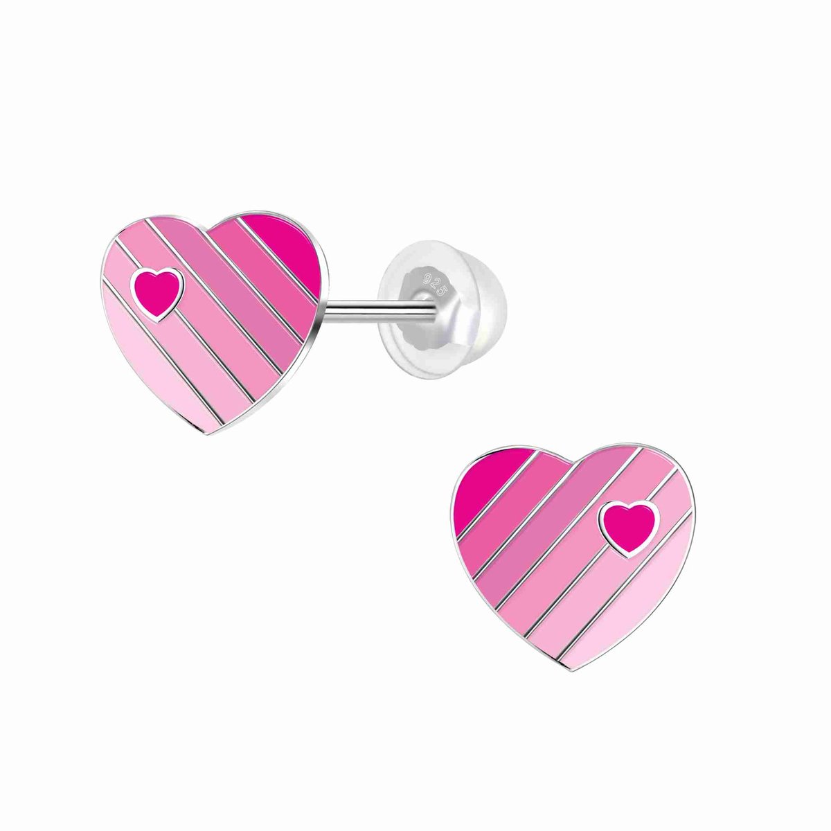 K3 - Zilveren oorstekers - K3 collectie - Roze hartjes - 7mm