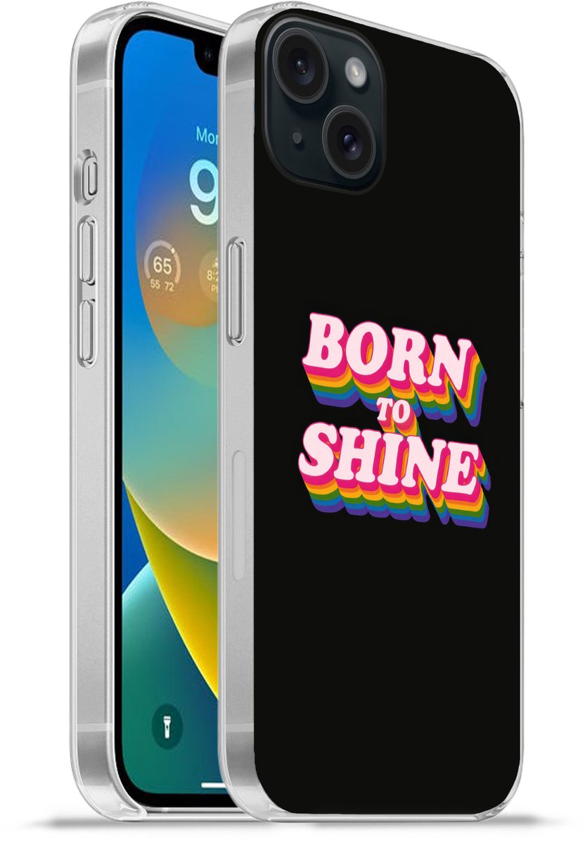 Telefoonhoesje Geschikt voor iPhone 15 Plus hoesje - Quote - Regenboog - Roze - Zwart - Siliconen Telefoonhoesje Telefoonhoesje