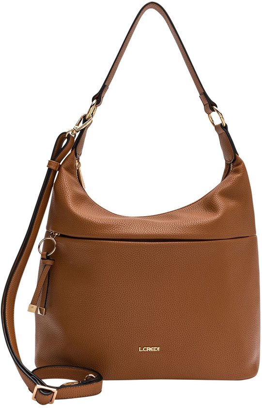L.CREDI sac à épaule bandoulière Maite Hobo Bag Cognac brun