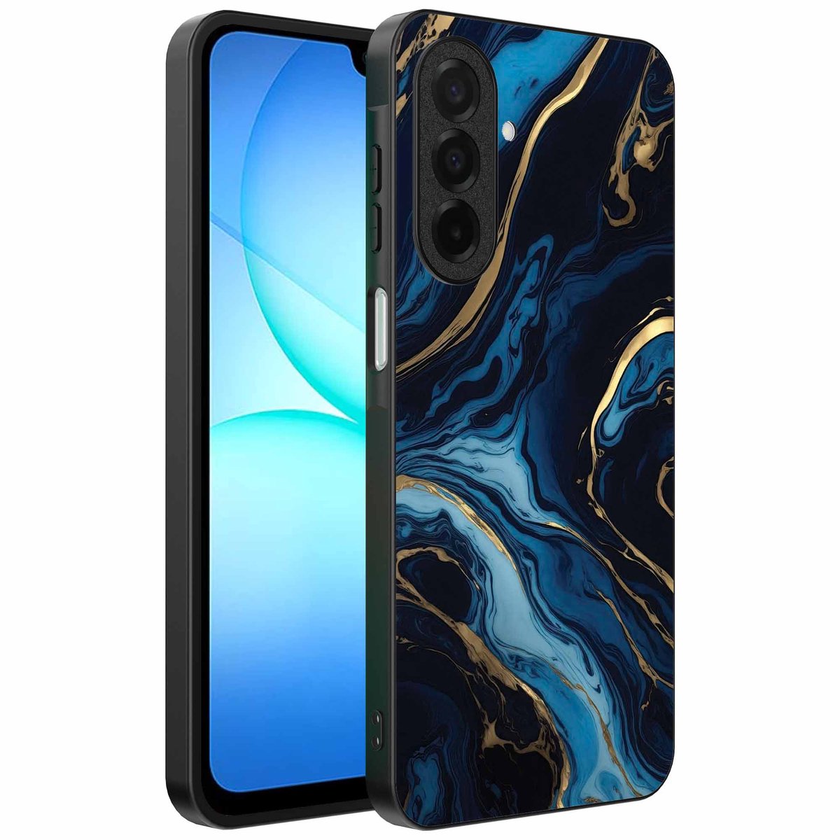 Geschikt voor Samsung Galaxy A17 Telefoonhoesje met marmer opdruk - TPU backcover case gold blue marble design - Goud Blauw - Smartphonica geschikt voor Samsung Galaxy A17