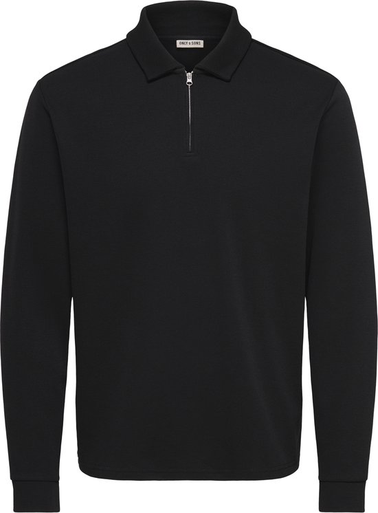 Zwart poloshirt met half-ritssluiting, kraag en "ONLY & SONS" label.