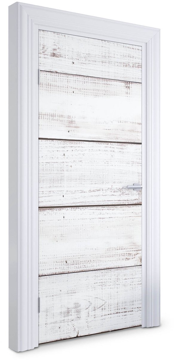 Wallfluent Deursticker - Witgekalkte planken Deurbehang Sticker - 95 x 205 cm - Romig Deurbehang - Moderne Deur Sticker - Imitatietextuur Deurposter - Deursticker voor de Keuken - Deur plakfolie